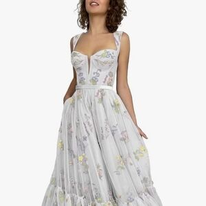 Floral Embroidered White Gown Maxi Length